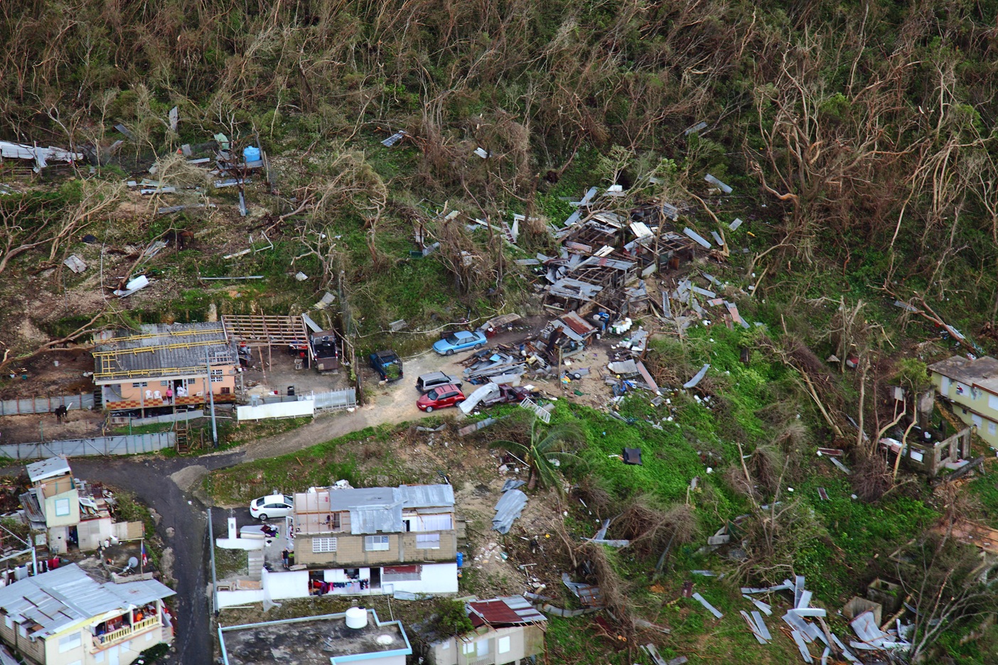 Homes lay in ruin as seen from a U.S. Customs and Border Protection, Air and Marine Operations, Black Hawk during a flyover of Puerto Rico after Hurricane Maria September 23, 2017. U.S. Customs and Border Protection photo by Kris Grogan